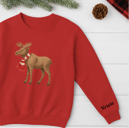 Holiday Moose Sweatshirt | Personalizable Sleeve