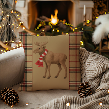 Moose & Tartan Winter Pillow Case | 4 Sizes
