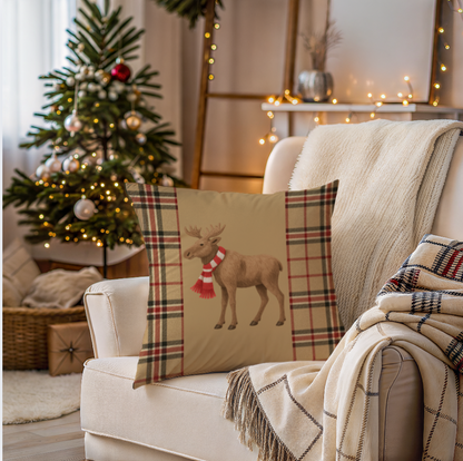 Moose & Tartan Winter Pillow Case | 4 Sizes