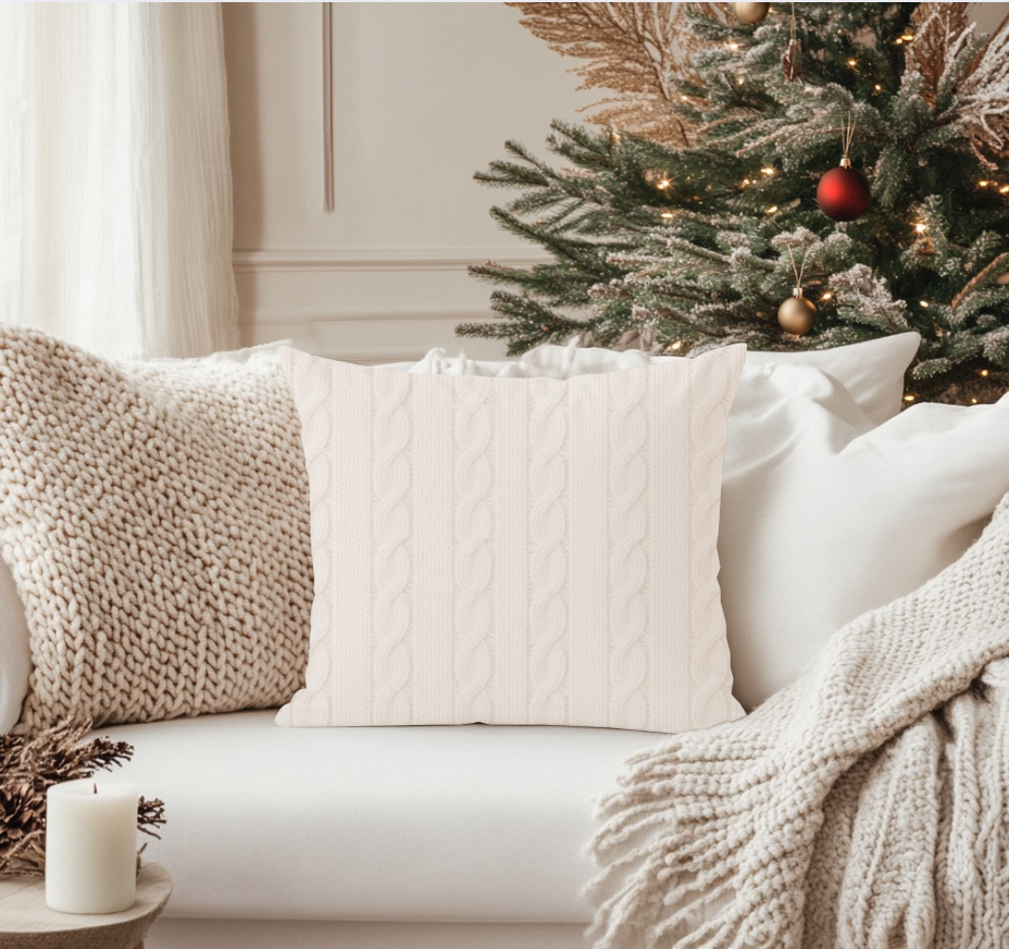 Navy Knit Look Holiday Animal Pillow Cover