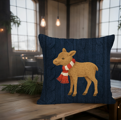 Navy Knit Look Holiday Animal Pillow Cover