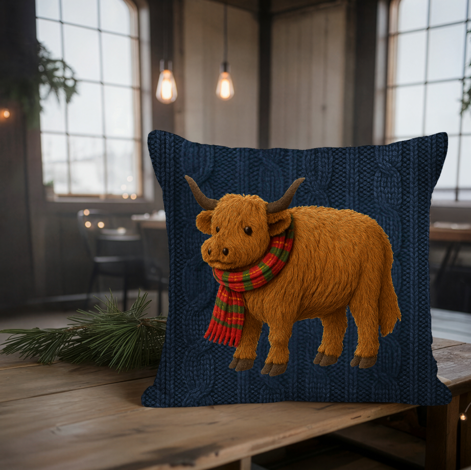 Navy Knit Look Holiday Animal Pillow Cover