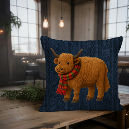 Navy Knit Look Holiday Animal Pillow Cover