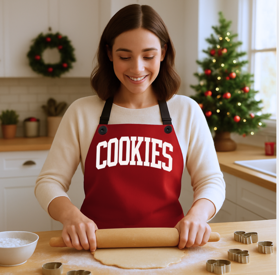 COOKIES Collegiate Print Personalizable Apron | Adjustable Fit | White Typography