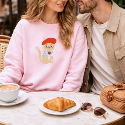 Parisian Cat Sweatshirt | Personalizable Left Sleeve