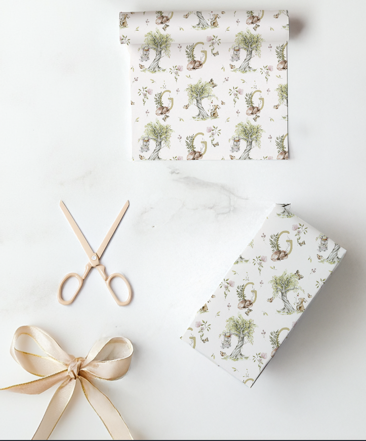Petits Animaux | Bunny & Mouse Wrapping Paper | Personalized Initial Monogram