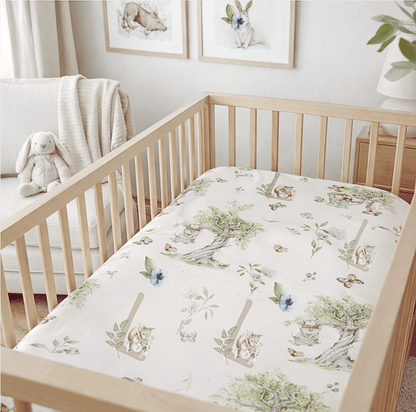 Petits Animaux | Bunny & Mouse Crib Sheet | Personalized Initial Monogram Nursery Bedding - Tresor Valeur