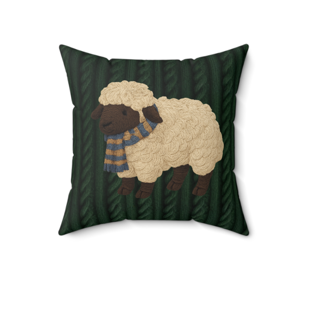 Navy Knit Look Holiday Animal Pillow Cover