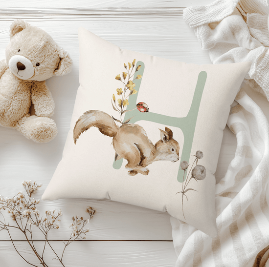 Petits Animaux | Watercolor Animals Monogram Pillow Case 4 Sizes - Tresor Valeur