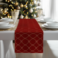 Red Fan Pattern Table Runner | Satin Holiday Dining Accent | Red & Gold | Multiple Sizes