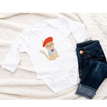 Parisian Cat Baby Bodysuit | Short or Long Sleeve | Personalized