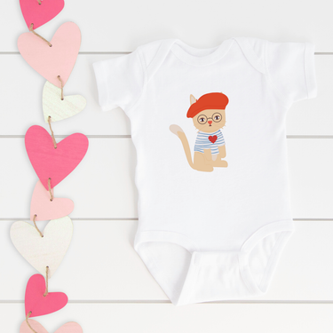 Parisian Cat Baby Bodysuit | Short or Long Sleeve | Personalized