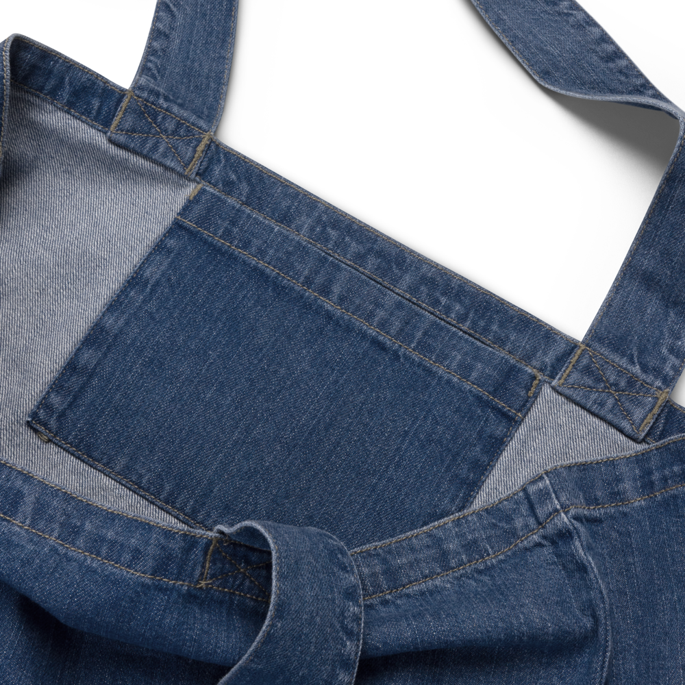Blue denim tote bag on a white background